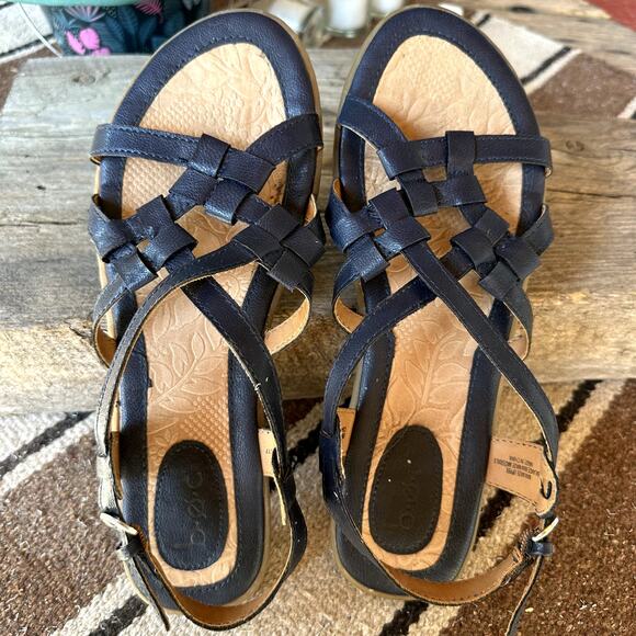 Boc Strappy Sandals Womens SZ 8M Navy Blue Faux Leather Comfort Slingback Boho - Picture 1 of 11